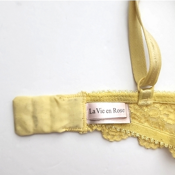 ⭐️2/ $30⭐️ La Vie en Rose Yellow Satin Lace Underwire Push Up Bra 34C - Picture 12 of 14